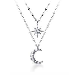 SLUYNZ 925 Sterling Silver Layered Necklace Chain Star Moon Choker Necklace for Women Teen Girls Layering Chain Choke