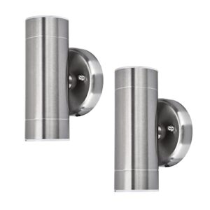 LUTEC Outdoor Wall Light Exterior Double Up&Down LED Wall Lantern 304 Stainless Steel Wall Lamp Clear Diffuser 3000K 760LM 2Pcs…