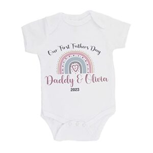 Personalised First Father's Day Babygrow Gift from Baby to Daddy Newborn 1st Father's Day Present Newborn- 12 Months New Baby Girl Rainbow Design Daughte