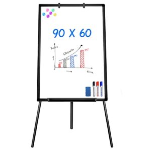 Easel Whiteboard - Magnetic Portable Dry Erase Easel Board 90 x 60 CM Tripod Whiteboard Height Adjustable Flipchart Easel Stand White Board for Office or Teaching at Home & Classroom (Black)