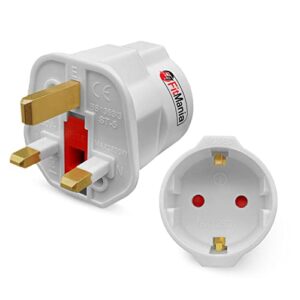 FitMania European to UK Plug Adaptor Pack of 1 - EU to UK Plug Adapter for Travel - 2 Pin to 3 Pin Adapter Plug UK Compatible with France
