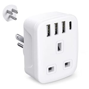 5 In 1 USA Travel Plug Adapter UK to US Plug Adaptor with 3 USB &1 USB C Ports(17W