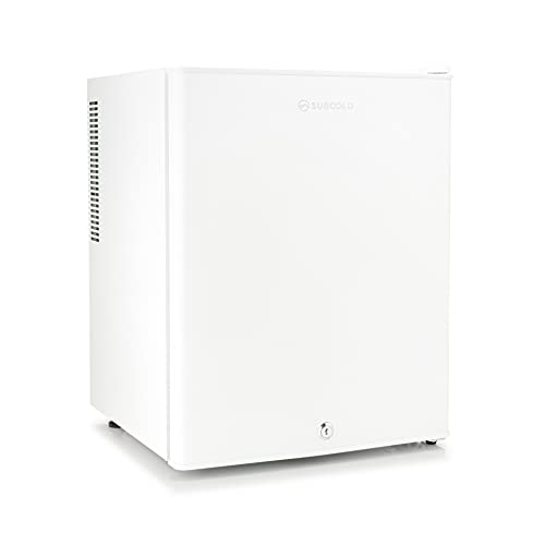Subcold Aire40 LED Mini Fridge | 40L Table Top Fridge | Quiet & Frost Free for Bedrooms & Hotels | Lockable with Solid door & interior LED light (White)            [Energy Class F]