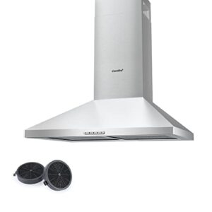 COMFEE' 60 cm Chimney Cooker Hoods Class A+ Stainless Steel Extractor Hood with LED and Recirculating & Ducting System Wall Mounted Hood 600 mm with Carbon Filters            [Energy Class A]