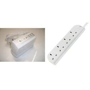 Masterplug Heavy Duty Four Socket Surge Protected Extension Lead with 2 USB Ports