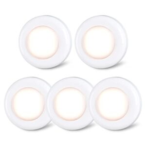 STAR-SPANGLED Tap Light Push Lights Mini Touch Press Spot Lights Indoor Portable LED Stick on Puck Lights Battery Operated Powered for Under Cupboards Wardrobe Cabinet Closet Kitchen Warm White 5Pack            [Energy Class A++]