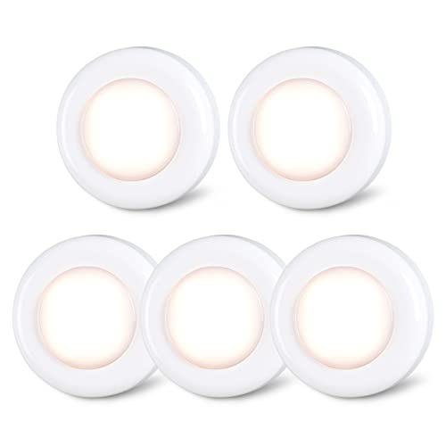 STAR-SPANGLED Tap Light Push Lights Mini Touch Press Spot Lights Indoor Portable LED Stick on Puck Lights Battery Operated Powered for Under Cupboards Wardrobe Cabinet Closet Kitchen Warm White 5Pack            [Energy Class A++]