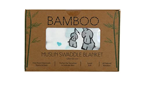 XL Unisex Premium Bamboo Baby Muslin Swaddle Blanket/Wrap - 120x120cm (47x47in) - 70% Bamboo / 30% Cotton : Lightweight