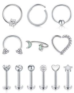 Rajnard Surgical Steel Tragus Earrings Studs Helix Cartilage Daith Rook Earring Barbell Lip Rings 16G Piercing Jewelry for Women Me