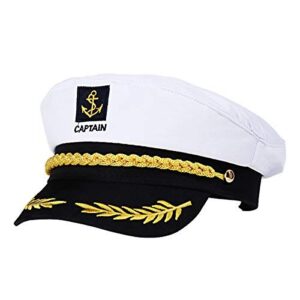 Amosfun Adult Captain Cosplay Hat Cap Yacht Boat Ship Sailor Navy Marine Admiral for men women (White)