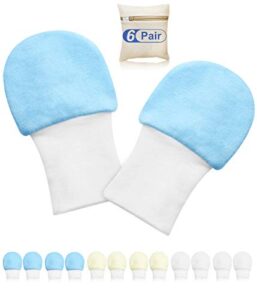 Baby Mittens Baby Anti Scratch Mittens No Scratch Mittens Baby Gloves for 0-6 Months Baby Boys Girls (Blue 6 Pack
