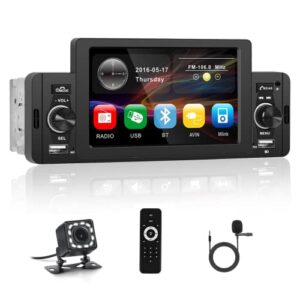 CAMECHO Single Din Car Stereo Bluetooth 5 Inch Touch Screen Hands-Free Call FM Radio Receiver Car MP5 Player Mirror Link with Backup Camera Remote Control Microphone