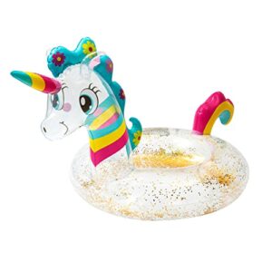 Unicorn Float Inflatable Pool Ring with Glitters Swimming Seat Boat Swimming Pool Inflatable Toys Pool Party Summer Toys Outdoor Beach Water Pool Lounge Inflatable Raft Summer Holiday for Kids
