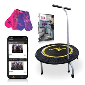 Boogie Bounce Studio Rebounder | Folding & Super-Quiet Rebounder For Adults & Children | Adjustable T-Bar Handle & 20st Weight Limit | Includes DVD