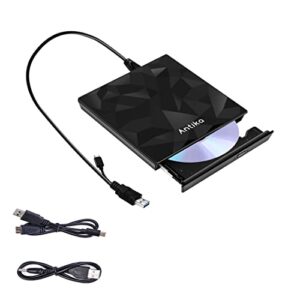 Antika External CD DVD Drive TypeC USB 3.0 Extended Cable Backup Power Line Portable DVD Player CD/DVD +/-RW Burner Reader for Laptop Desktop PC Apple Mac Macbook Pro Windows 10/8/7 / XP Linux OS