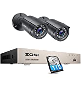 ZOSI 8 Channel Outdoor CCTV Camera System, 5MP Lite H.265+ DVR with 1TB Hard Drive and 4pcs 1080P...