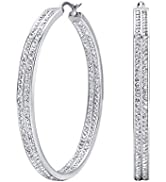 Finrezio 925 Sterling Silver Flower Earrings for Women 18K White Gold Plated Flower Leverback Ear...