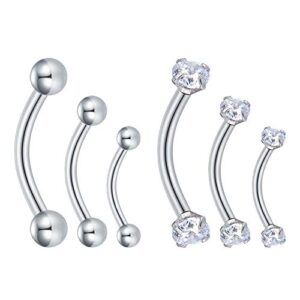 Longita 16G Stainless Steel Curved Barbell Piercing Rook Earring for Women Men Helix Daith Tragus Ear Piercing Nose Lip Eyebrow Belly Rings Septum Labret Piercing 6PCS