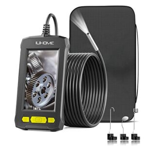 3.9mm Industiral Endoscope ILIHOME 1080P HD Borescope Inspection Camera with 6 LED Lights Waterproof Snake Sewer Camera with 4.3'' IPS Screen 5M Cable Travel Case