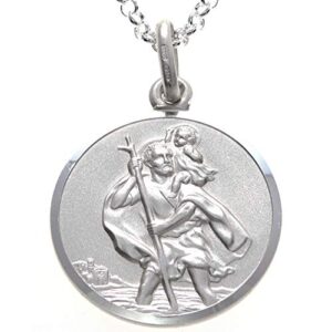 Alexander Castle Mens Large Reversible Sterling Silver St Christopher Pendant Necklace - 24mm - with 20" Sterling Silver Chain & Jewellery Gift Box