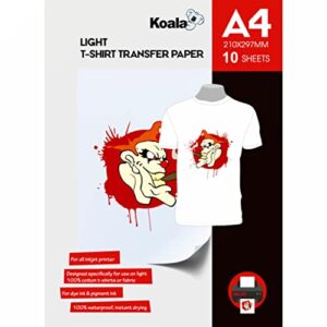 KOALA Premium Inkjet Iron On T Shirt Transfer Paper for White and Light Fabrics x 10 Sheets