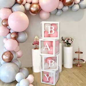 Wayfun Baby Shower Decorations Box Kit - 4Pcs White Transparent Square Baby Shower Boxes including BABY Letters for Girl Boy for Theme Party Supplies Decoration/Birthday/Baby Showe