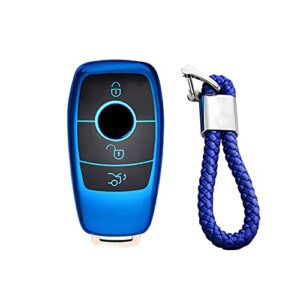 M.JVisun Soft TPU Case Cover Protector Car Remote Key Fob Case for Mercedes-Benz 2019-2021 A-Class C-Class G-Class 2017-2021 E-Class 2018-2021 S-Class Fob Remote Key - Glossy Blue - Braided Keychai