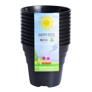 Happy Pots - 7.5cm Gloss Black - Pack of 10 Premium Plastic Plant Pots - Reusable Flower Pots for Indoor/Outdoor Home Décor Gardening - Round