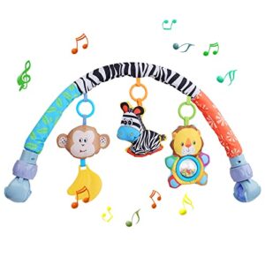 Baby Arch Pram Toys for Babies 0-6 Months Pushchair & Pram Toys with Rattle/Squeak Musical Sensory Hanging Crib Arch Mobile Toys Stroller Toys for Newborn Infant Boys Girls