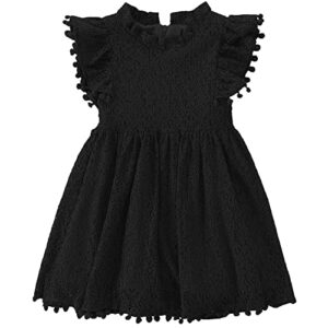 PythJooh Toddler Girl Flutter Sleeve Party Dress Baby Kids Elegant Lace Pom Pom Princess Dress for 1-7Years