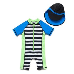 upandfast Baby Boy Swimwear Infant One Piece Zip Swimsuit UPF 50+ Sun Protection Toddler Bathing Suit with Sun Ha