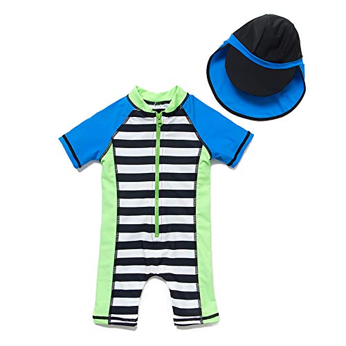 upandfast Baby Boy Swimwear Infant One Piece Zip Swimsuit UPF 50+ Sun Protection Toddler Bathing Suit with Sun Ha