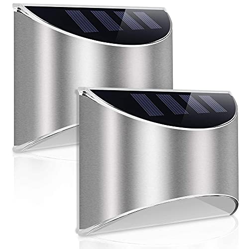 LeiDrail Solar Fence Lights Solar Garden Lights Outdoor LED Lights Solar Powered Wall Light Waterproof for Garden Fence Patio Gate Yard 2 Pack(Cold White)            [Energy Class A++]