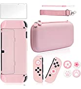 BRHE Pink Carrying Case Accessories Kit for Nintendo Switch with Protective Shell, Glass Screen P...