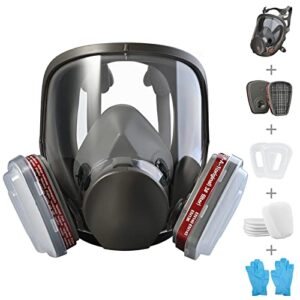 Faburo Reusable Full Face Cover Dust Gas Face Cover with 10 Replaceable Filter Cotton and 5 Pairs of Gloves