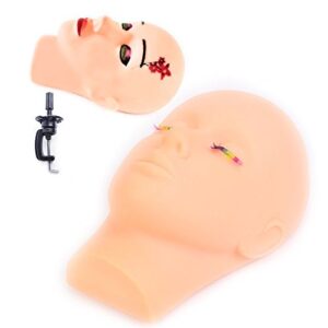 HAIREALM Make Up Mannequin Head Training Practice Flat Head Eye False Lashes Eyelash Extensions Lip Tattoo Practice Model Mannequin Manikin Head (Table Clamp Holder Included) EAMT01P