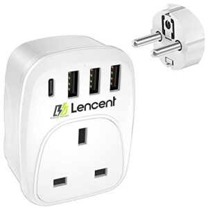 LENCENT UK to European Travel Adapter with 3 USB Ports and 1 Type C