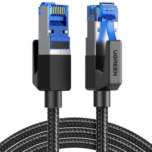 UGREEN CAT 8 Ethernet Cable High-Speed 40Gbps 2000MHz Ethernet Cable Braided RJ45 LAN Gigabit Network F/FTP POE Compatible with Xbox One Switch PS5 PS4 WiFi Extender Router Modem Patch Panel (1M)