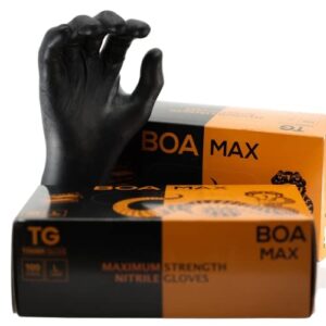 TG TOUGH GLOVE BOA MAX (XL) Nitrile Gloves (Pack Of 100) | Super Strong Black Disposable Gloves | 3x Thicker Super Strong Heavy-Duty Industrial Gloves