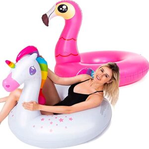 JOYIN Inflatable Flamingo and Unicorn Pool Float 2 Pack