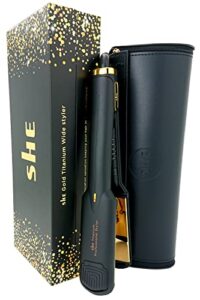 SHE Titanium Gold Wide Hair Straighteners and Travel Pouch