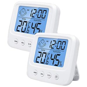 2Pack Hygrometer Indoor Digital Thermometer and Humidity Gauge with 12/24 Hour Alarm