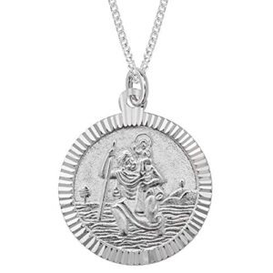 Aeon Real Sterling Silver St Christopher Medal Pendant Necklace For Women and Men. Adjustable Chain From 16 inches to 18 inches. Holy St Christopher Christian Travel Protector Medal