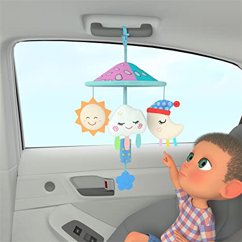 caterbee Baby Car seat and stroller toys with soft hanging Rattle for car roof handle toys pack and play 0 Months up (Sky)