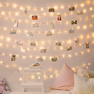 GloBrite 100 LED Photo Clip String Lights |10M Photo Peg Fairy Lights with 60 Clips | Battery Powered Aesthetic Room Decor Hanging Photo Frames for Bedroom Wedding Birthday Decoratio