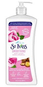St. Ives Body Lotion Smoothing Hand & Body Lotion Moisturiser for Dry Skin Rose and Argan Oil Made with 100% Natural Moisturisers 21 oz / 621ml