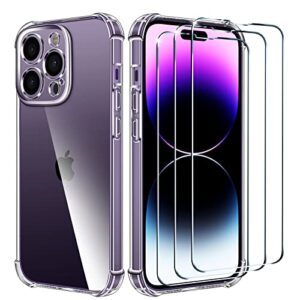 ivoler [4 in 1 Camera Cover Case Compatible with iPhone 14 Pro 6.1" with 3 Pack Tempered Glass Screen Protector