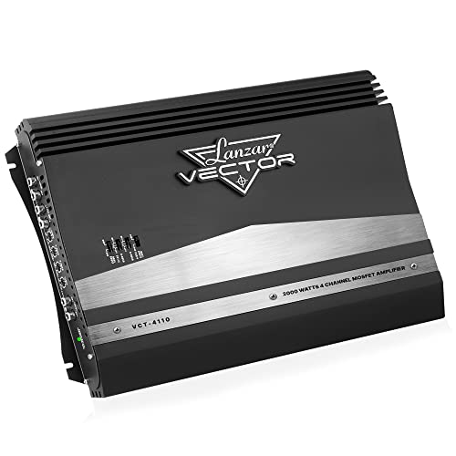 Lanzar VCT4110 4-Channel High Power MOSFET Amplifier - Slim 2000 Watt Bridgeable Mono Stereo 4 Channel Car Audio Amplifier w/Crossover Frequency