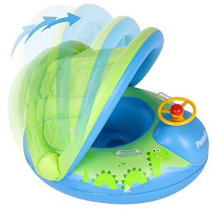 Peradix Baby Swimming Pool Float Boat Trainer Seat Inflatable Swim Rings with Repair Patch and Adjustable Sunshade Kids Inflatable Pool Toys