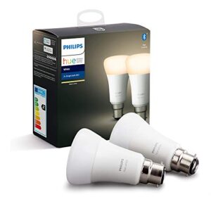 Philips Hue White Smart Bulb Twin Pack LED [B22 Bayonet Cap] with Bluetooth. Works with Alexa and Google Assistant